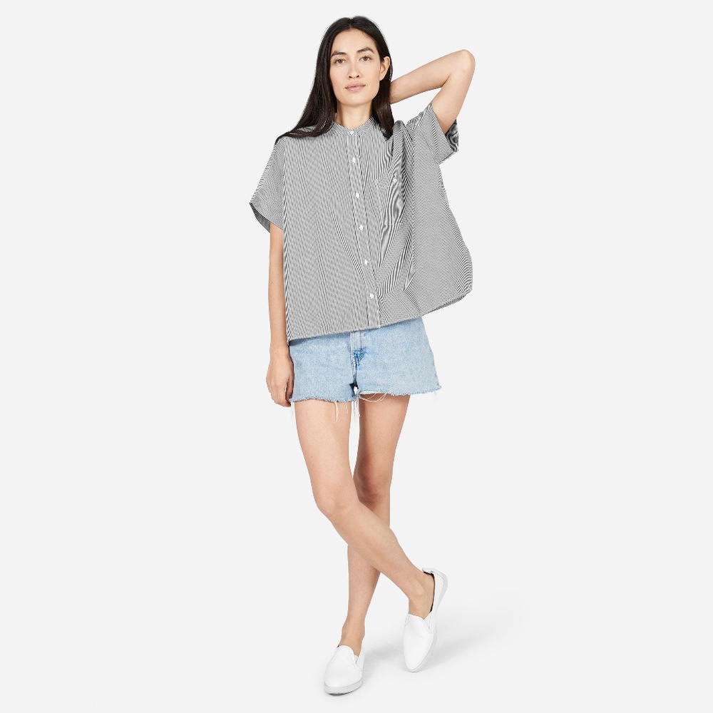 Everlane Collarless Striped Shirt